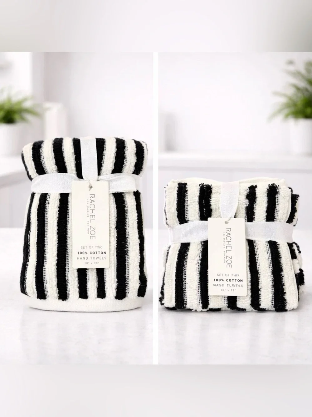 Rachel Zoe Black & Ivory Stripe Ribbed 8-Piece Towel Set NWT Cotton Hotel Luxury - Picture 2 of 3